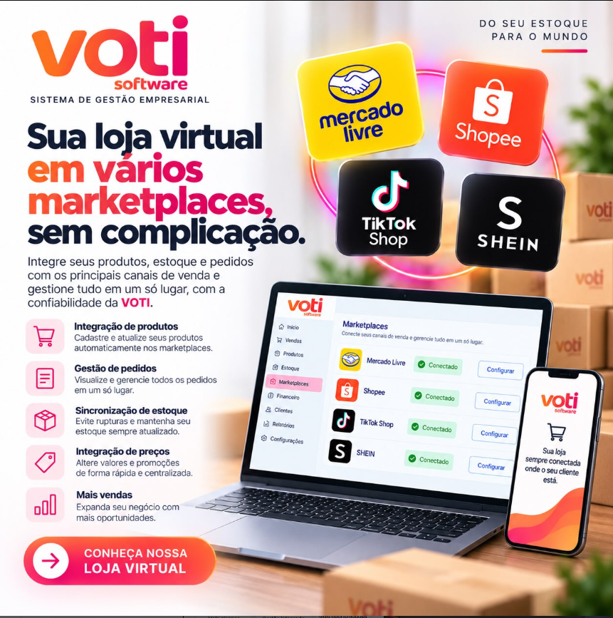 Sua loja virtual em vários marketplaces.